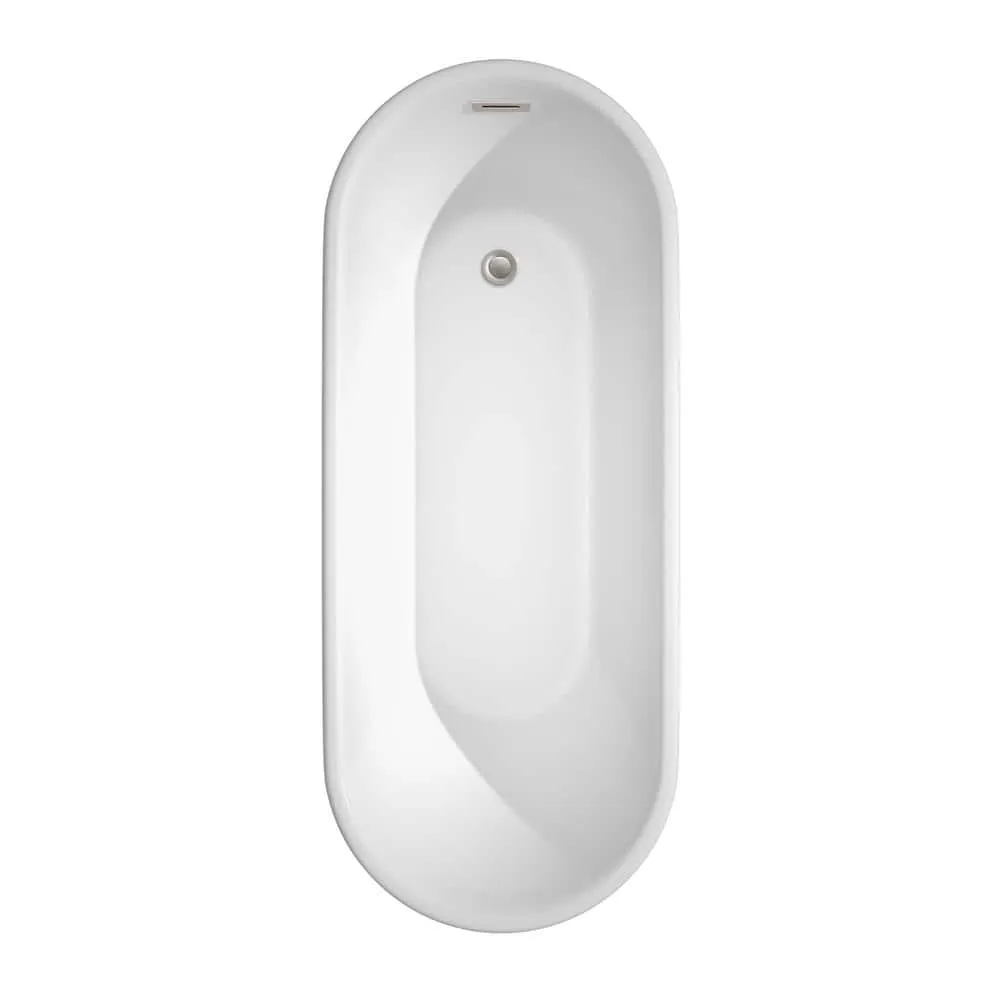 Wyndham Collection Ursula 5.6 ft Acrylic Freestanding Bathtub in White with Brushed Nickel Trim, photo 3 of 6