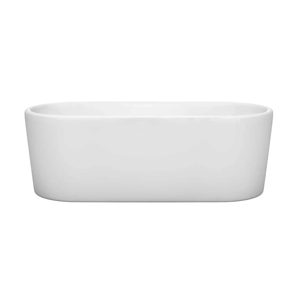 Wyndham Collection Ursula 5.6 ft Acrylic Freestanding Bathtub in White with Brushed Nickel Trim, photo 2 of 6
