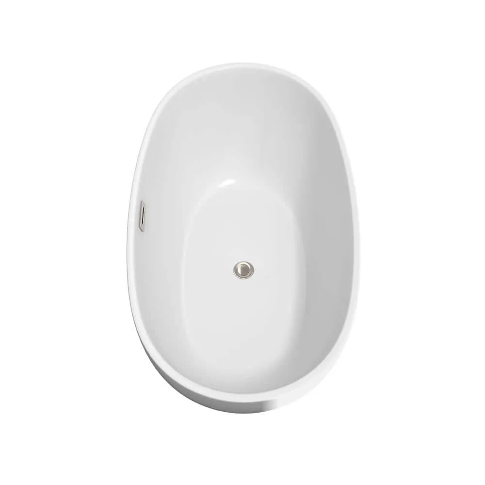 Wyndham Collection Juno 4.9 ft Acrylic Freestanding Bathtub in White with Brushed Nickel Trim, photo 4 of 6