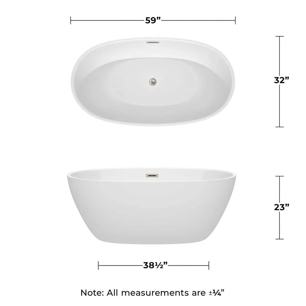 Wyndham Collection Juno 4.9 ft Acrylic Freestanding Bathtub in White with Brushed Nickel Trim, photo 5 of 6