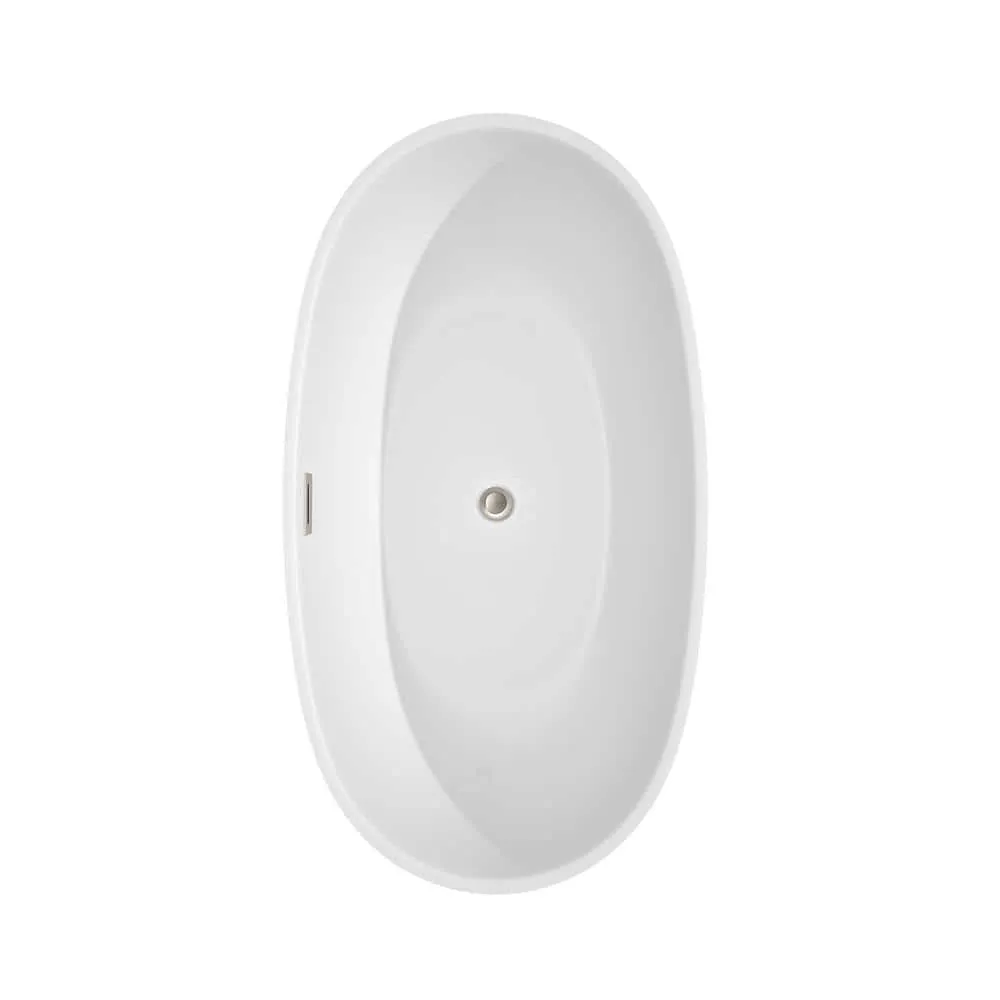 Wyndham Collection Juno 4.9 ft Acrylic Freestanding Bathtub in White with Brushed Nickel Trim, photo 3 of 6