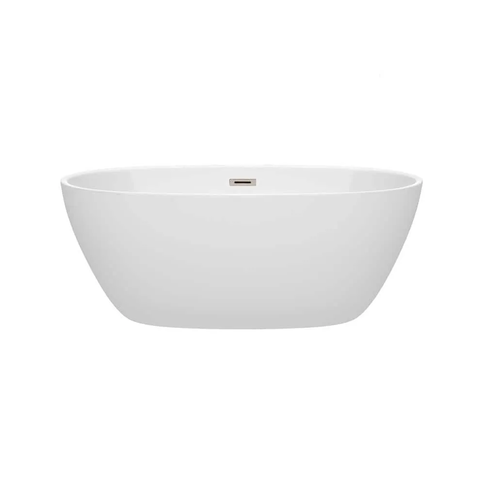 Wyndham Collection Juno 4.9 ft Acrylic Freestanding Bathtub in White with Brushed Nickel Trim, photo 2 of 6