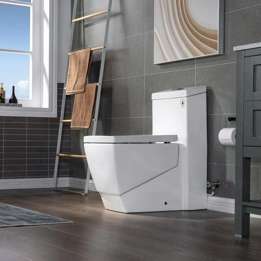 WOODBRIDGE Modern 1-Piece 1.0/1.6 GPF High-Efficiency Dual Flush Square All-in-One Toilet with Soft-Close Seat, White, photo 6 of 9