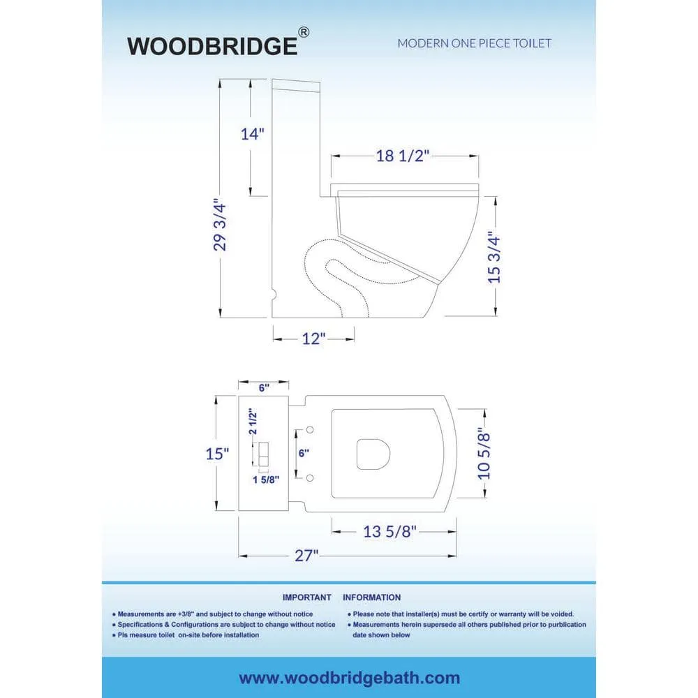 WOODBRIDGE Modern 1-Piece 1.0/1.6 GPF High-Efficiency Dual Flush Square All-in-One Toilet with Soft-Close Seat, White, photo 4 of 9