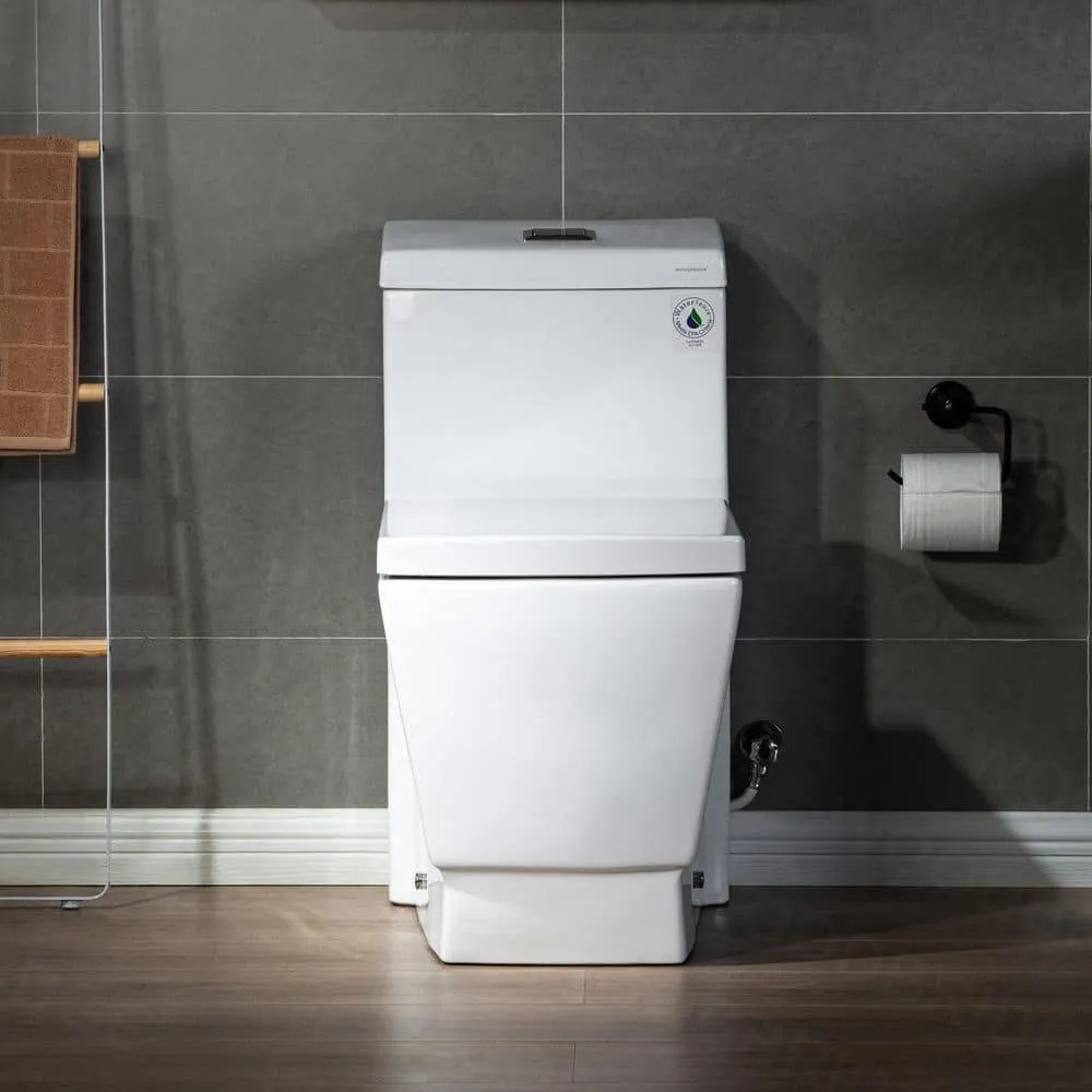 WOODBRIDGE Modern 1-Piece 1.0/1.6 GPF High-Efficiency Dual Flush Square All-in-One Toilet with Soft-Close Seat, White, photo 2 of 9