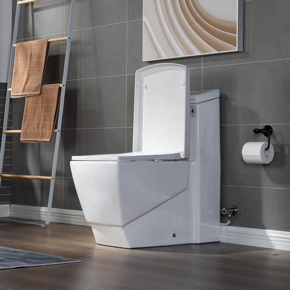 WOODBRIDGE Modern 1-Piece 1.0/1.6 GPF High-Efficiency Dual Flush Square All-in-One Toilet with Soft-Close Seat, White, photo 9 of 9