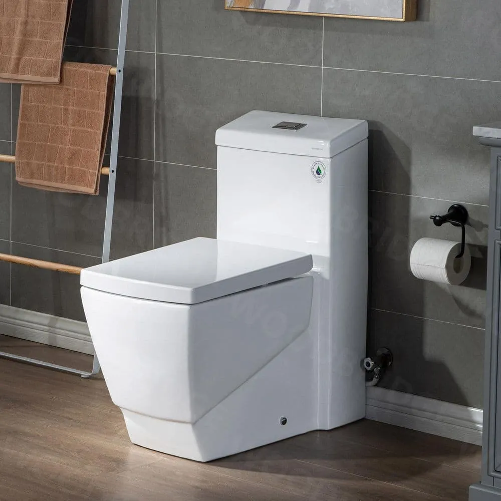 WOODBRIDGE Modern 1-Piece 1.0/1.6 GPF High-Efficiency Dual Flush Square All-in-One Toilet with Soft-Close Seat, White, photo 3 of 9