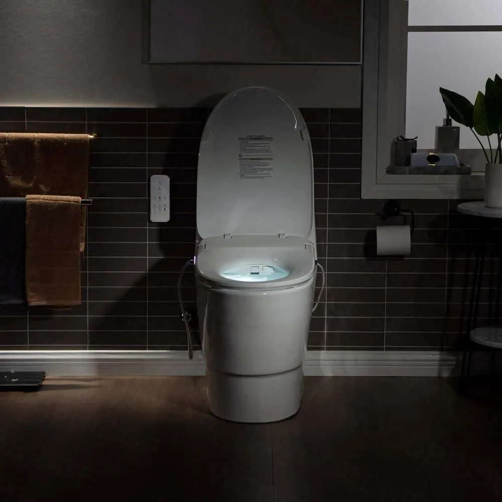 WOODBRIDGE 1-Piece Elongated Dual Flush Toilet with Smart Bidet Seat in White, photo 5 of 10