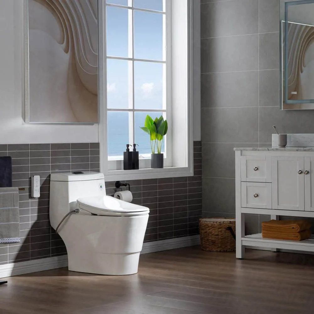 WOODBRIDGE 1-Piece Elongated Dual Flush Toilet with Smart Bidet Seat in White, photo 3 of 10