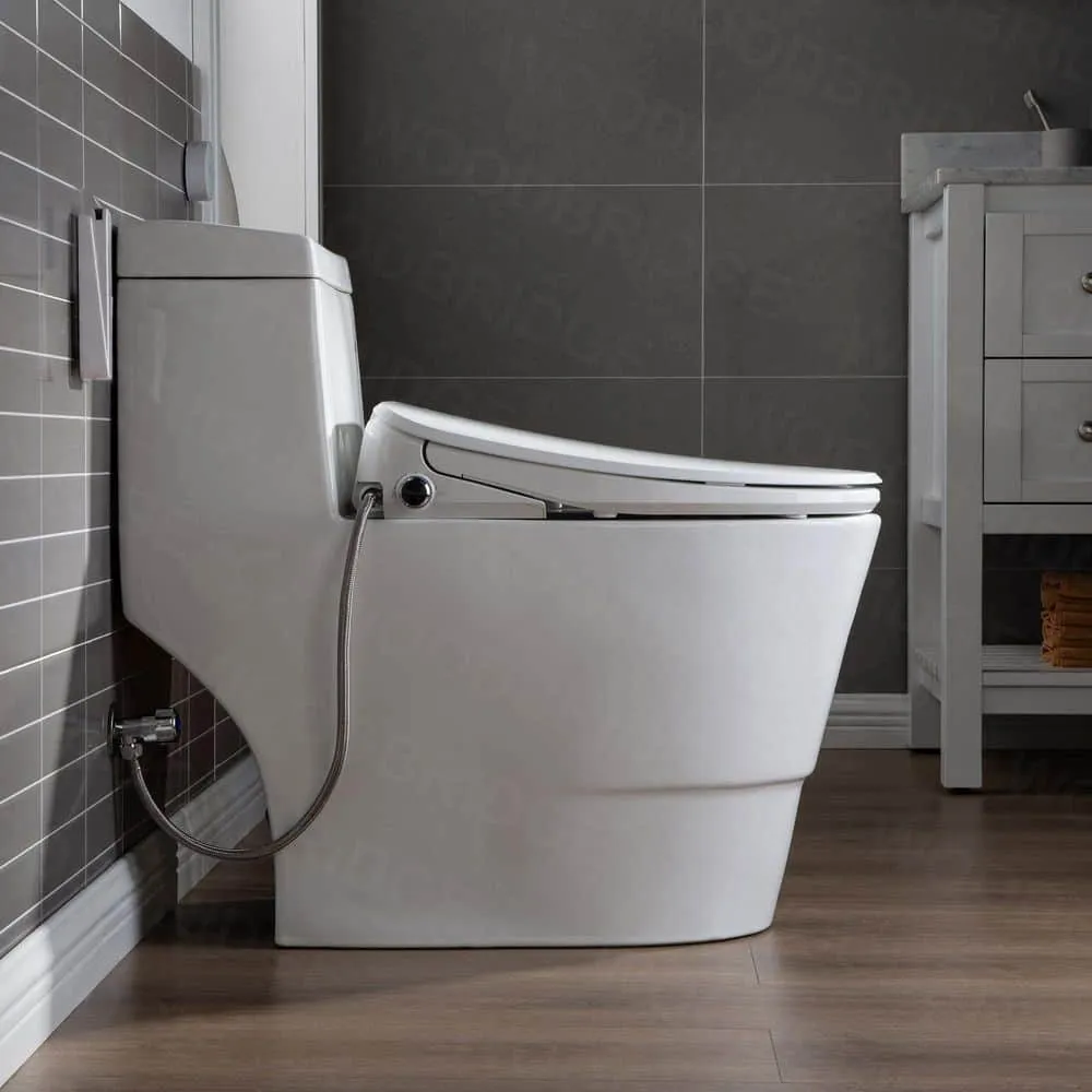 WOODBRIDGE 1-Piece Elongated Dual Flush Toilet with Smart Bidet Seat in White, photo 10 of 10