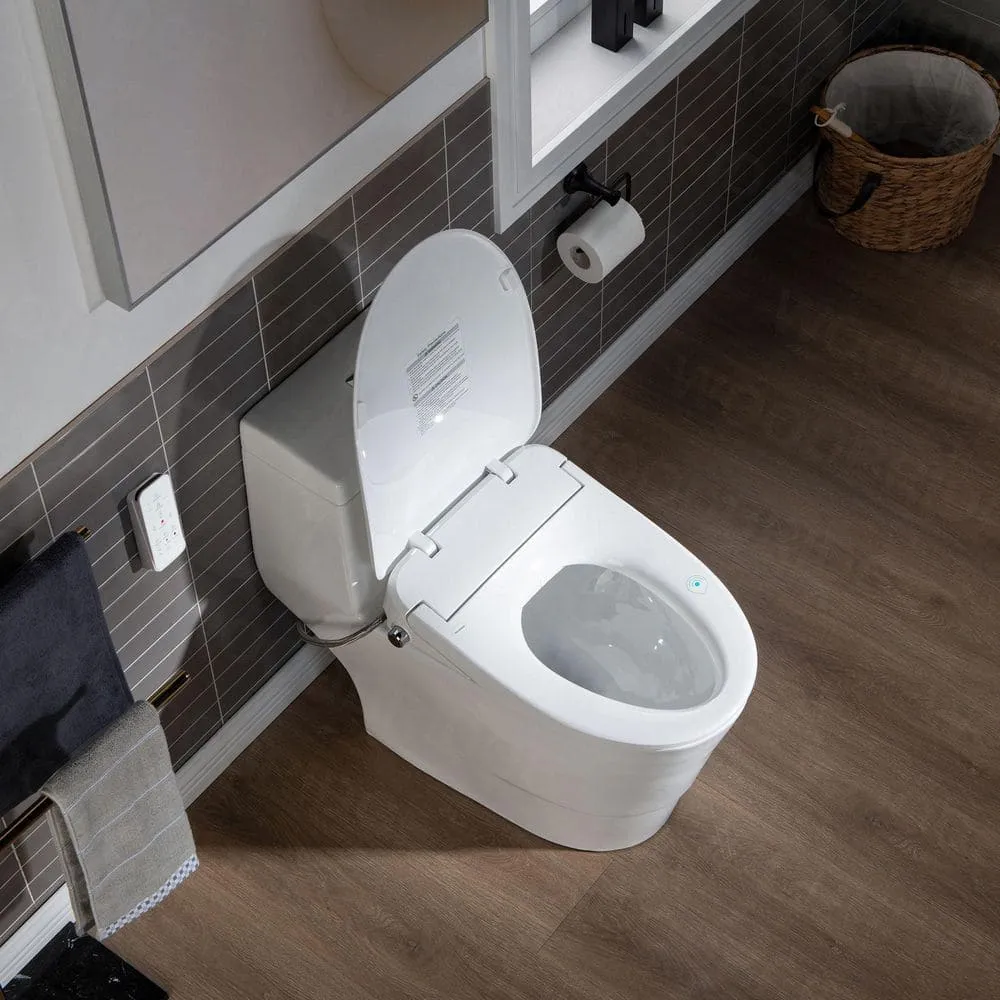WOODBRIDGE 1-Piece Elongated Dual Flush Toilet with Smart Bidet Seat in White, photo 8 of 10