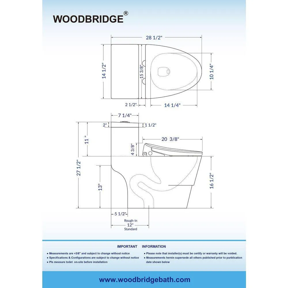 WOODBRIDGE 1-Piece Elongated Dual Flush Toilet with Smart Bidet Seat in White, photo 6 of 10
