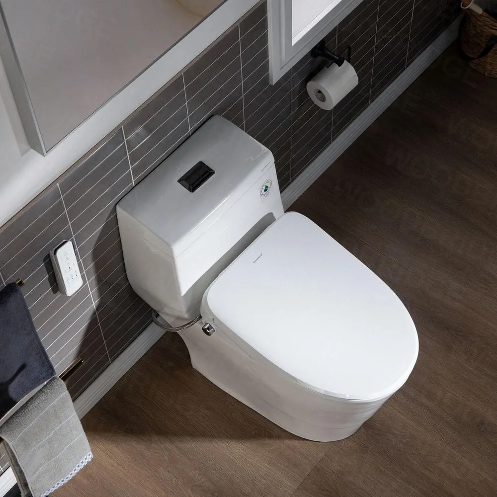 WOODBRIDGE 1-Piece Elongated Dual Flush Toilet with Smart Bidet Seat in White, photo 4 of 10