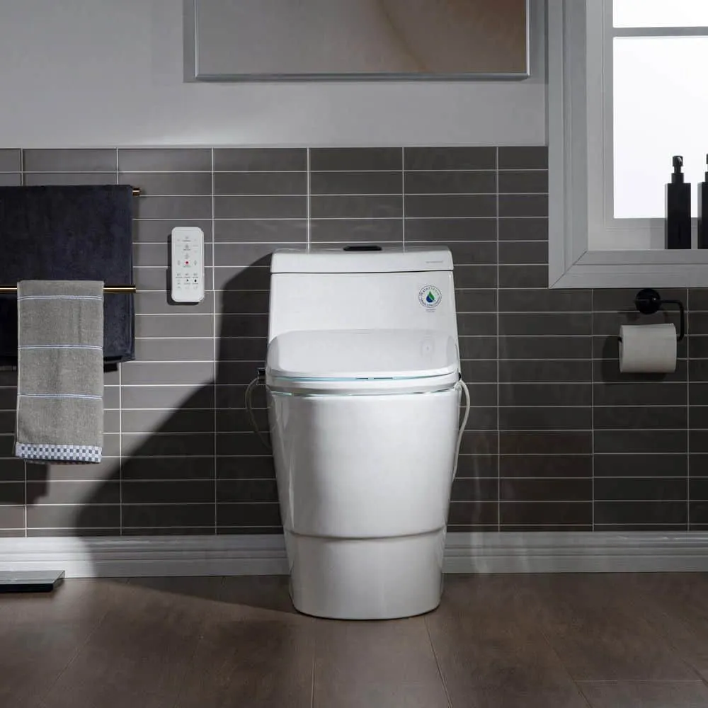 WOODBRIDGE 1-Piece Elongated Dual Flush Toilet with Smart Bidet Seat in White, photo 2 of 10
