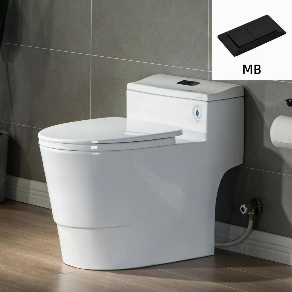 WOODBRIDGE Conserver 1-Piece 1.28 GPF High Efficiency Dual Flush Elongated All-in-One Toilet in White with Seat Included, photo 2 of 9