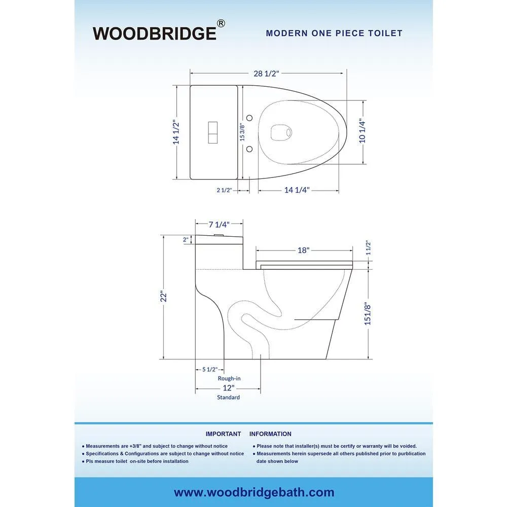 WOODBRIDGE Conserver 1-Piece 1.28 GPF High Efficiency Dual Flush Elongated All-in-One Toilet in White with Seat Included, photo 7 of 9
