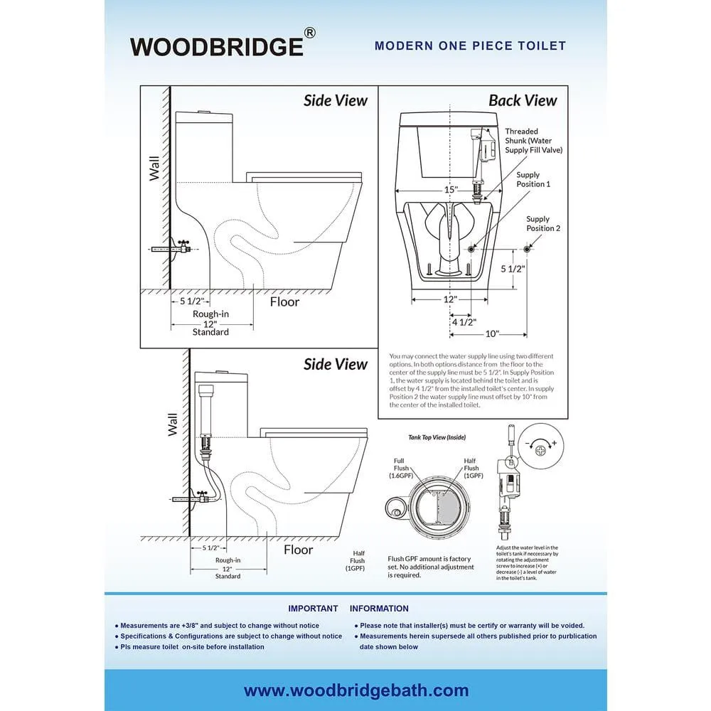 WOODBRIDGE Conserver 1-Piece 1.28 GPF High Efficiency Dual Flush Elongated All-in-One Toilet in White with Seat Included, photo 8 of 9