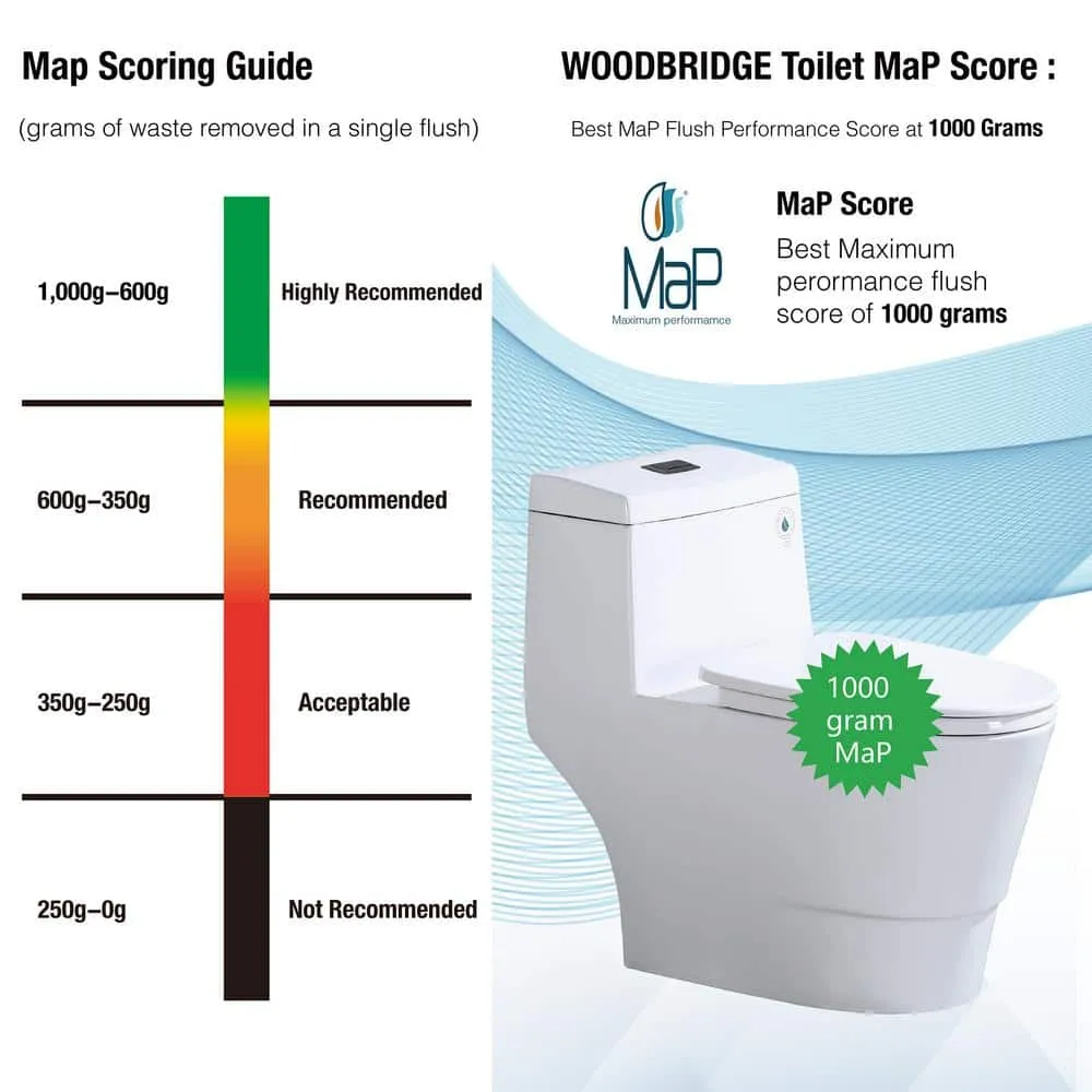 WOODBRIDGE Everette 1‑Piece Dual Flush Elongated Toilet, 1.28 GPF, White with Matte Black Button, MaP 1000 g, Seat Included, photo 5 of 9