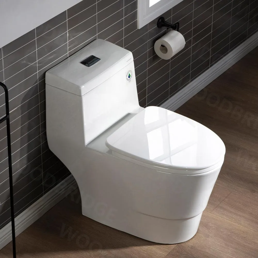 WOODBRIDGE Everette 1‑Piece Dual Flush Elongated Toilet, 1.28 GPF, White with Matte Black Button, MaP 1000 g, Seat Included, photo 9 of 9