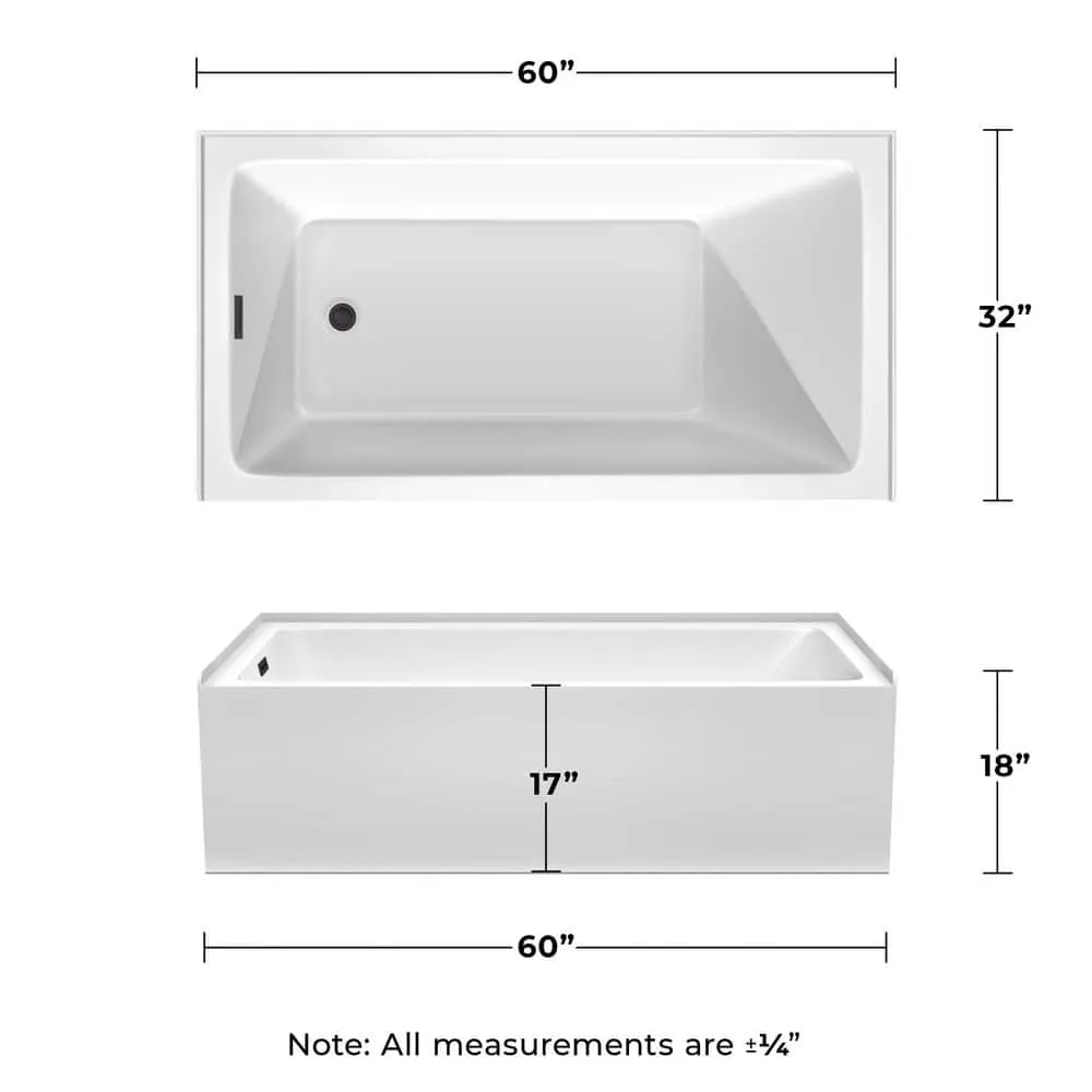 Wyndham Collection Grayley 60" Alcove Soaking Bathtub with Left Drain, White/Black Trim, photo 6 of 6