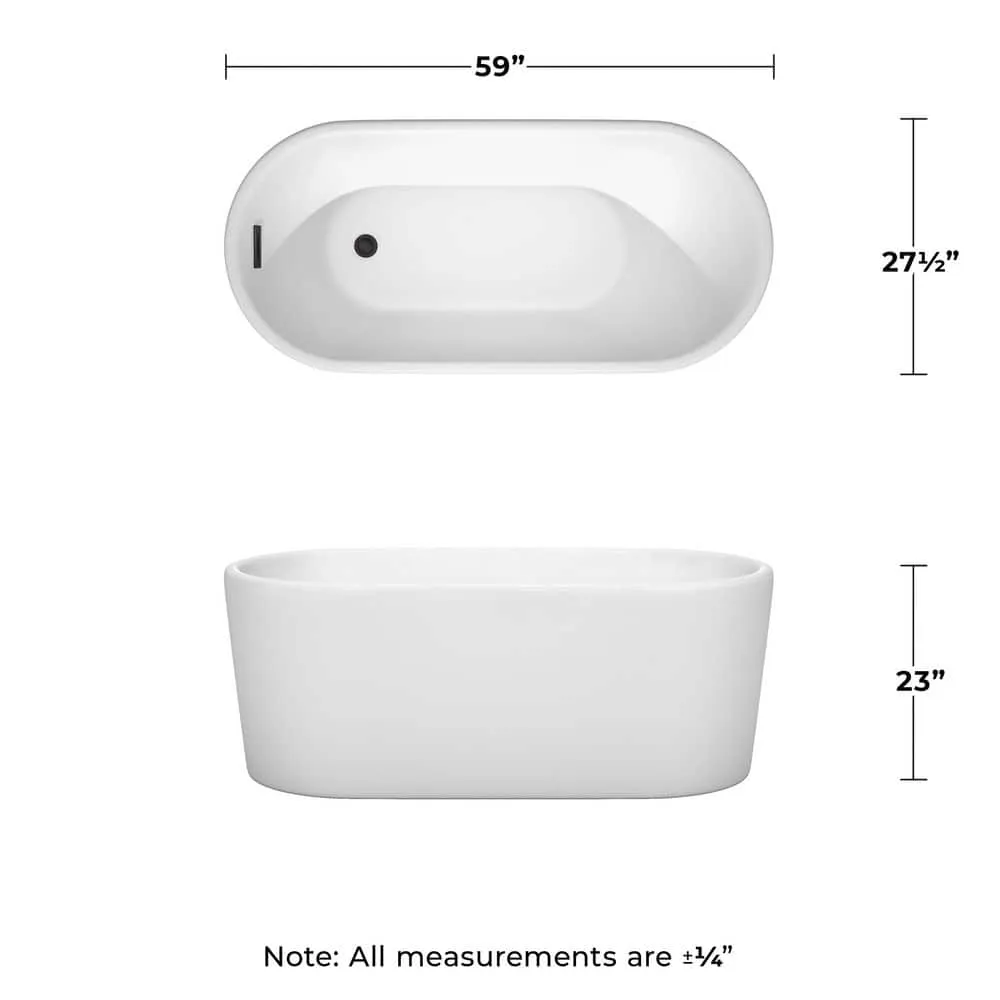 Wyndham Collection Ursula 59 in. Acrylic Freestanding Bathtub with Matte Black Trim, photo 6 of 7