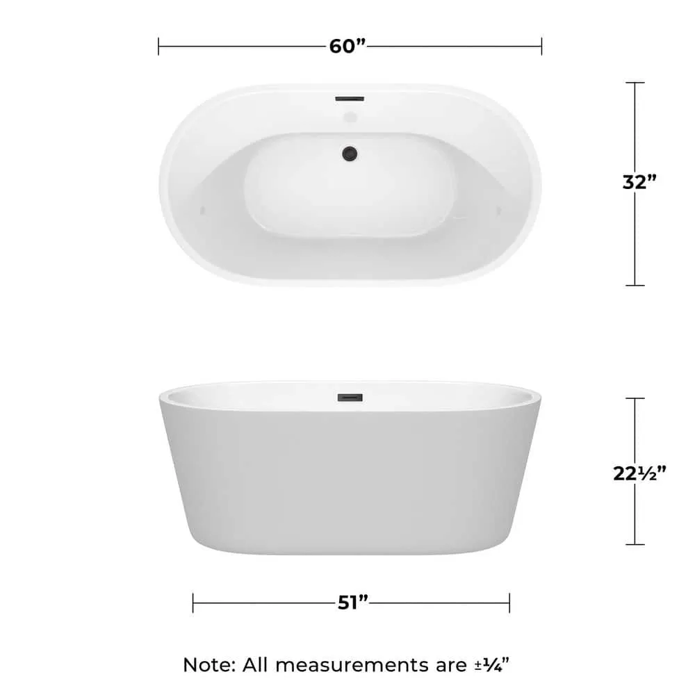 Wyndham Collection Carissa 60 in. Acrylic Freestanding Bathtub with Matte Black Trim, photo 5 of 7