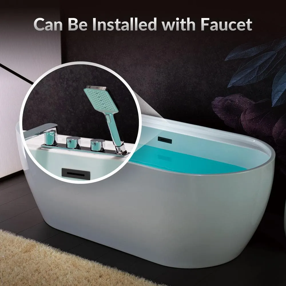 WOODBRIDGE Alacant 67 in. x 31.5 in. Acrylic Flat Bottom Soaking Bathtub with Center Drain and Overflow, White with Matte Black, photo 5 of 8
