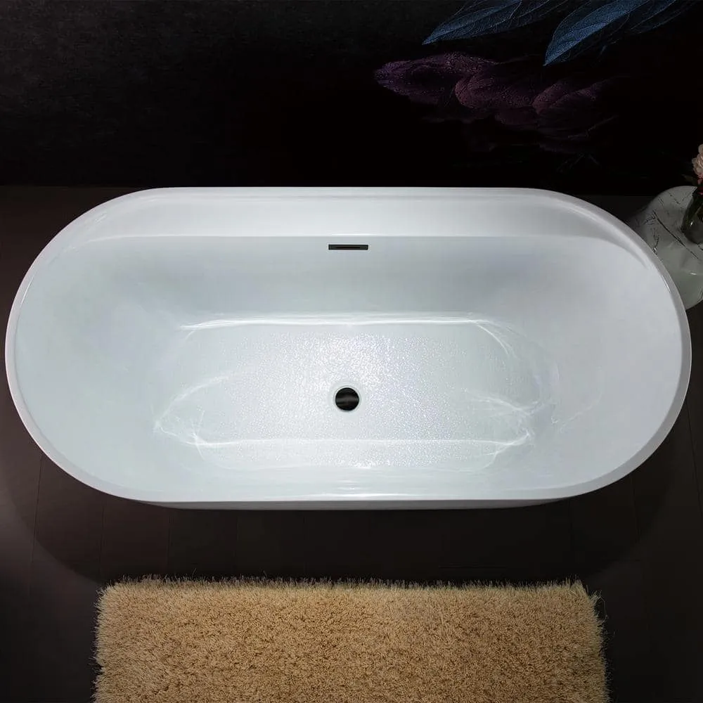WOODBRIDGE Alacant 67 in. x 31.5 in. Acrylic Flat Bottom Soaking Bathtub with Center Drain and Overflow, White with Matte Black, photo 8 of 8
