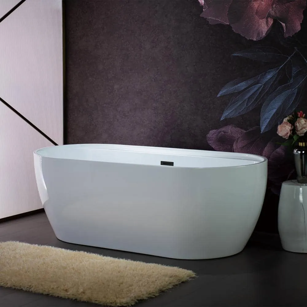 WOODBRIDGE Alacant 67 in. x 31.5 in. Acrylic Flat Bottom Soaking Bathtub with Center Drain and Overflow, White with Matte Black, photo 3 of 8