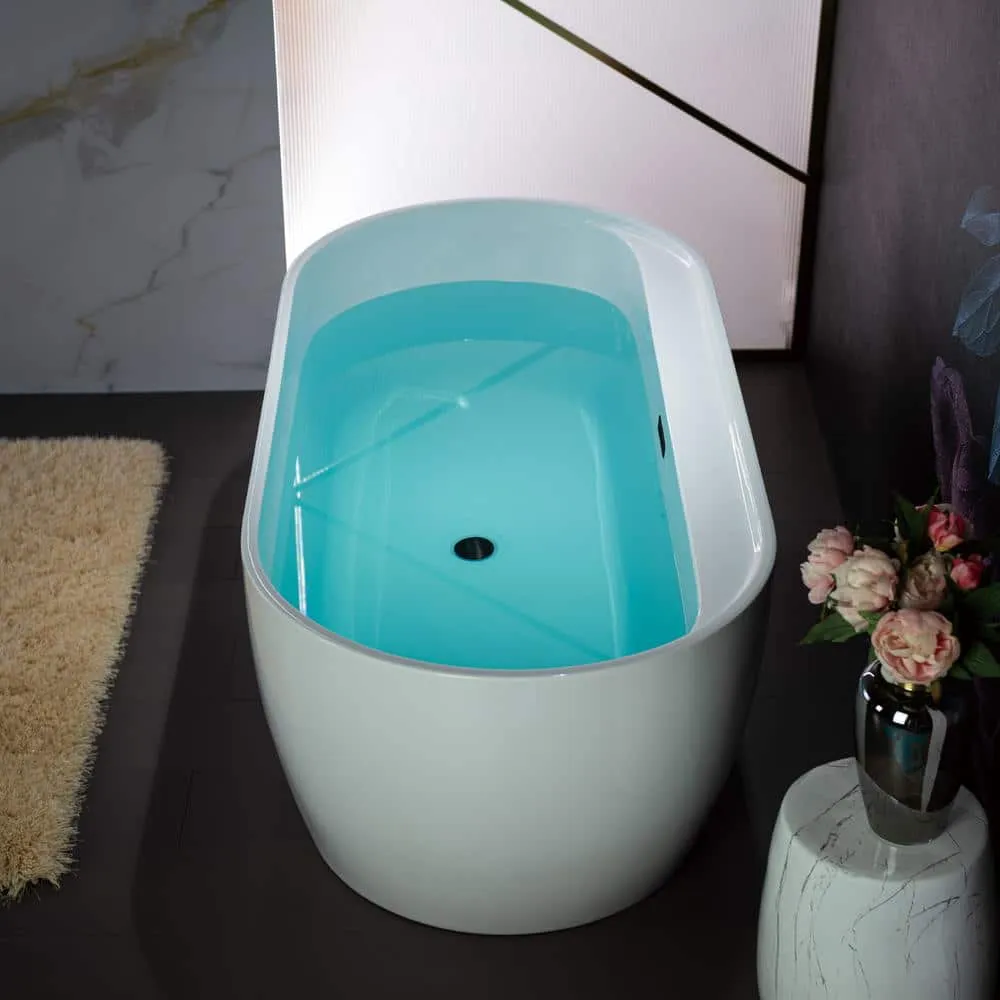 WOODBRIDGE Alacant 67 in. x 31.5 in. Acrylic Flat Bottom Soaking Bathtub with Center Drain and Overflow, White with Matte Black, photo 7 of 8