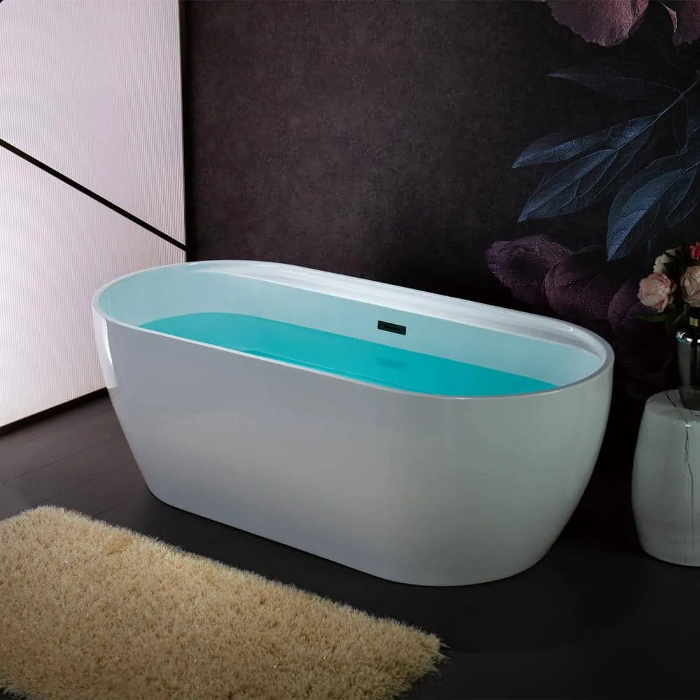 WOODBRIDGE Alacant 67 in. x 31.5 in. Acrylic Flat Bottom Soaking Bathtub with Center Drain and Overflow, White with Matte Black, photo 2 of 8