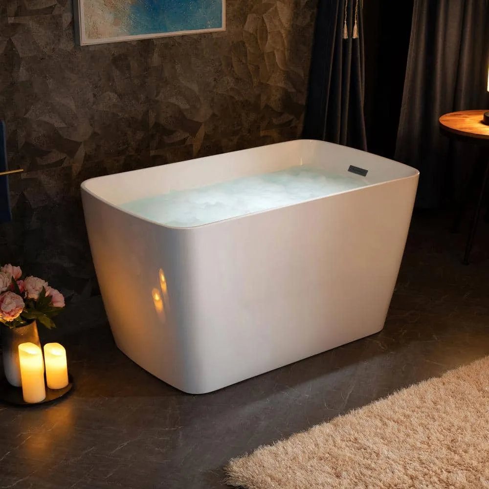 WOODBRIDGE Lakewood 48 in. x 27.5 in. Acrylic Flat Bottom Soaking Bathtub with Reversible Drain in White with Matte Black, photo 5 of 8