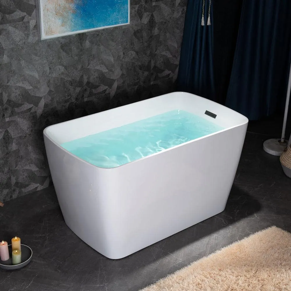 WOODBRIDGE Lakewood 48 in. x 27.5 in. Acrylic Flat Bottom Soaking Bathtub with Reversible Drain in White with Matte Black, photo 3 of 8