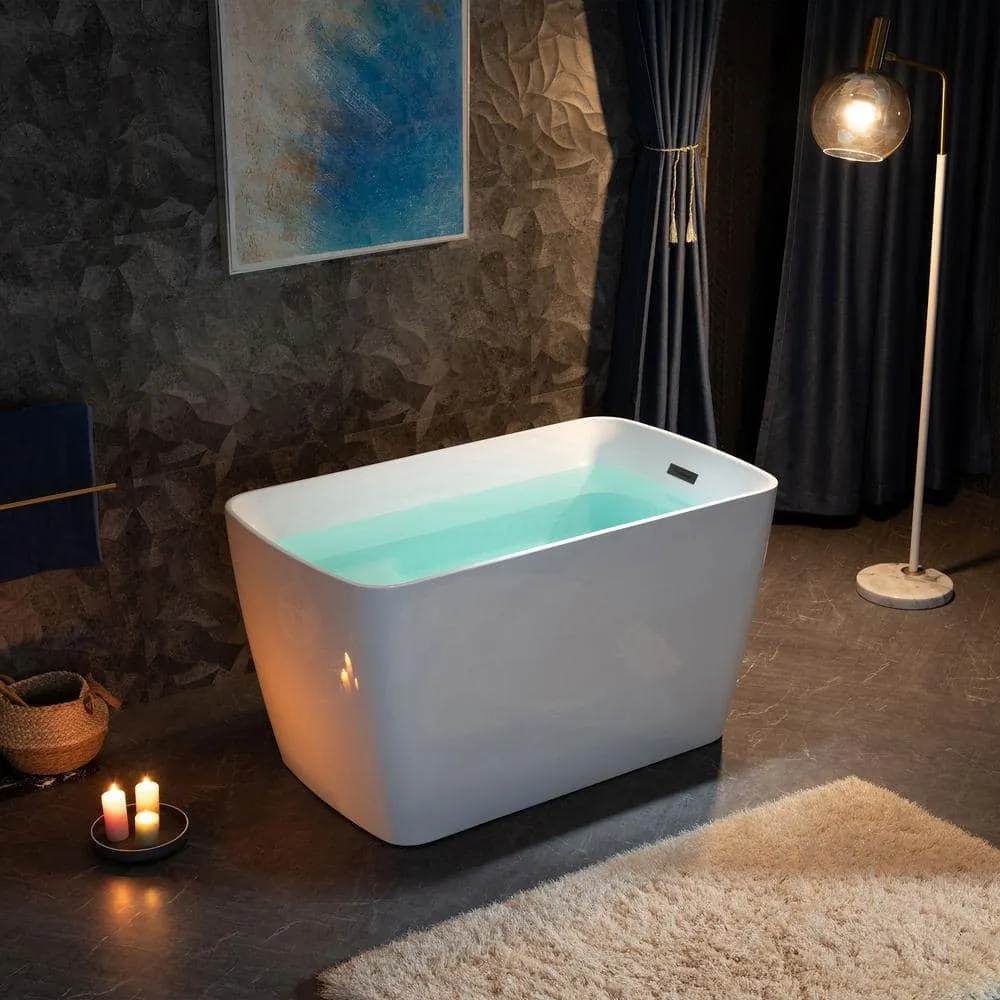 WOODBRIDGE Lakewood 48 in. x 27.5 in. Acrylic Flat Bottom Soaking Bathtub with Reversible Drain in White with Matte Black, photo 8 of 8