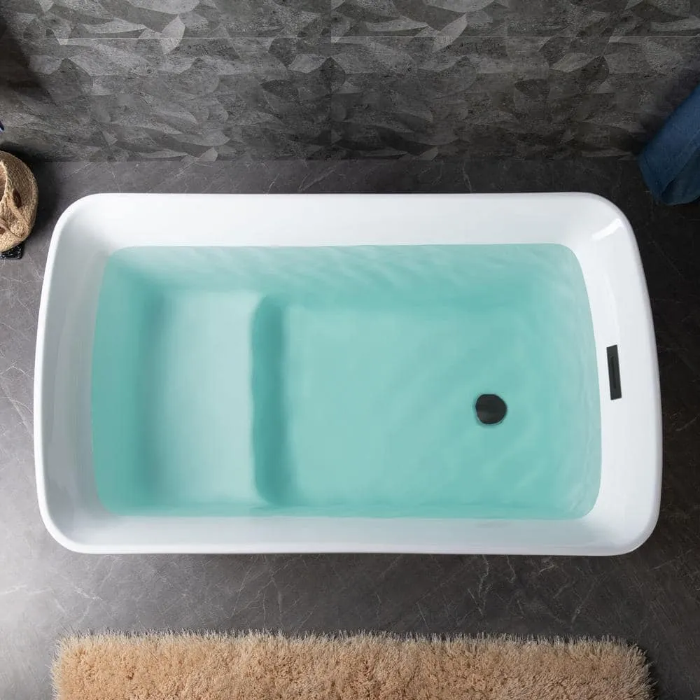 WOODBRIDGE Lakewood 48 in. x 27.5 in. Acrylic Flat Bottom Soaking Bathtub with Reversible Drain in White with Matte Black, photo 4 of 8