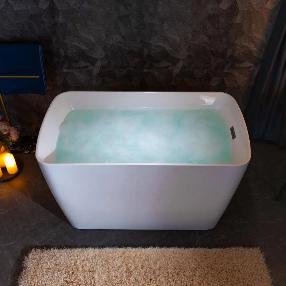 WOODBRIDGE Lakewood 48 in. x 27.5 in. Acrylic Flat Bottom Soaking Bathtub with Reversible Drain in White with Matte Black, photo 7 of 8