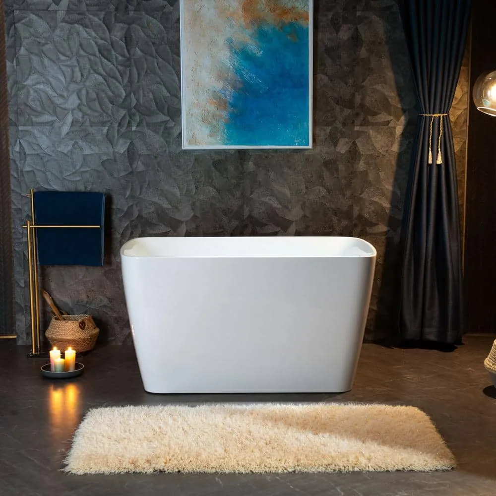 WOODBRIDGE Lakewood 48 in. x 27.5 in. Acrylic Flat Bottom Soaking Bathtub with Reversible Drain in White with Matte Black, photo 2 of 8