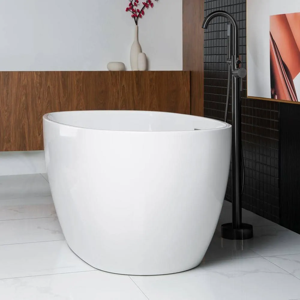 WOODBRIDGE Olivet 59 in. Acrylic FlatBottom Double Ended Freestanding Bathtub, White with Oil Rubbed Bronze Overflow & Drain, photo 5 of 8