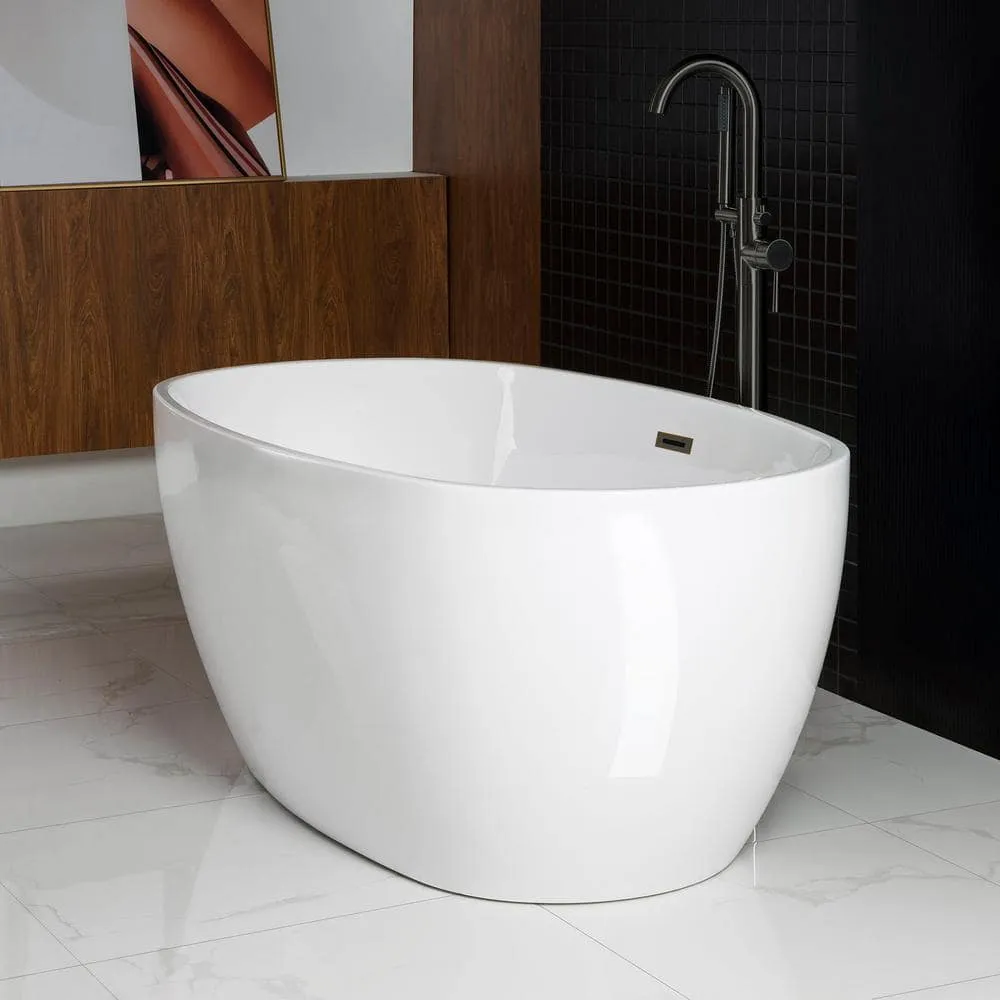 WOODBRIDGE Olivet 59 in. Acrylic FlatBottom Double Ended Freestanding Bathtub, White with Oil Rubbed Bronze Overflow & Drain, photo 3 of 8