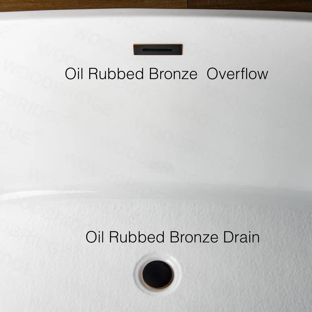 WOODBRIDGE Olivet 59 in. Acrylic FlatBottom Double Ended Freestanding Bathtub, White with Oil Rubbed Bronze Overflow & Drain, photo 8 of 8