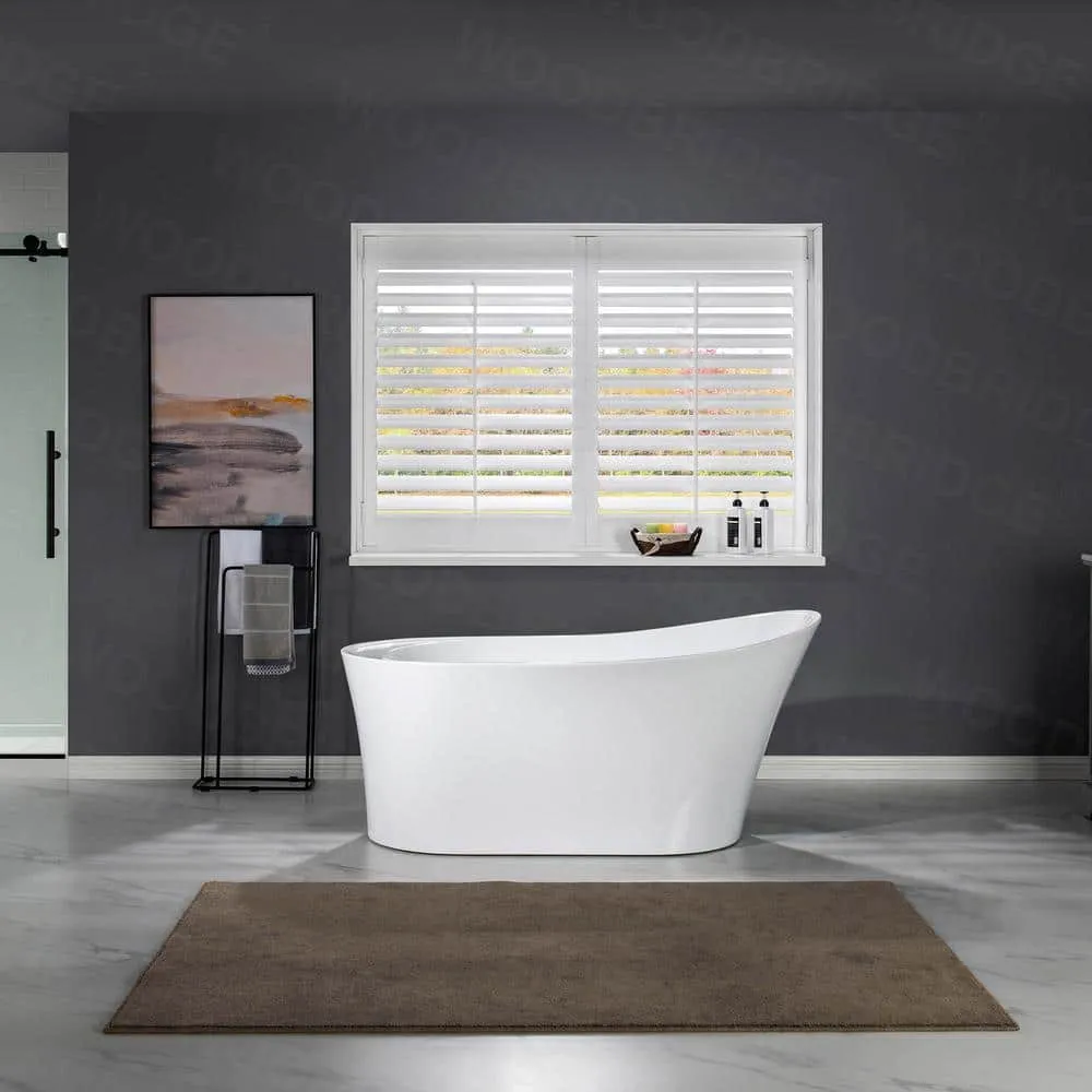 WOODBRIDGE Wayne 67 in. Acrylic Freestanding Single Slipper Soaking Bathtub with Drain and Overflow Included in White, photo 11 of 14
