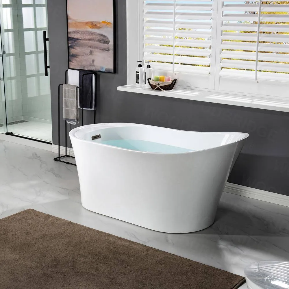 WOODBRIDGE Wayne 67 in. Acrylic Freestanding Single Slipper Soaking Bathtub with Drain and Overflow Included in White, photo 9 of 14