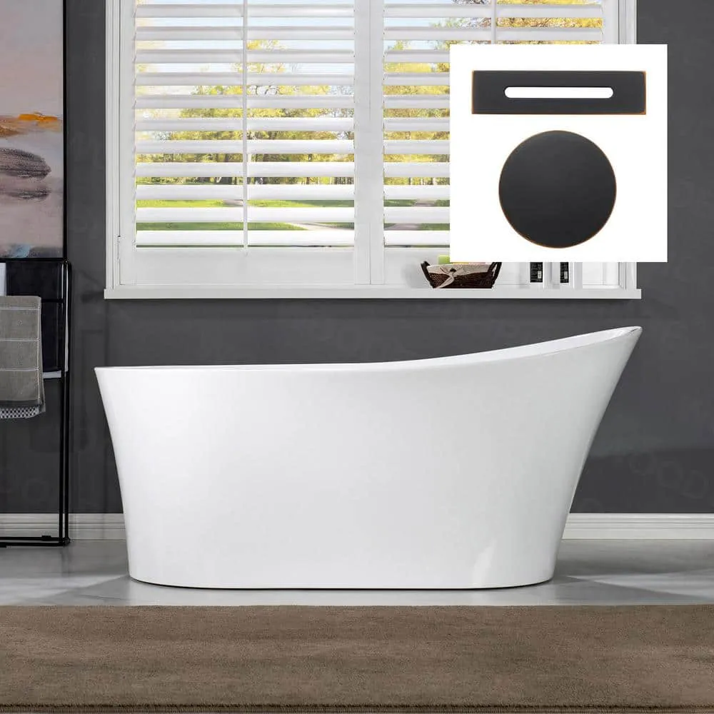 WOODBRIDGE Wayne 67 in. Acrylic Freestanding Single Slipper Soaking Bathtub with Drain and Overflow Included in White, photo 7 of 14
