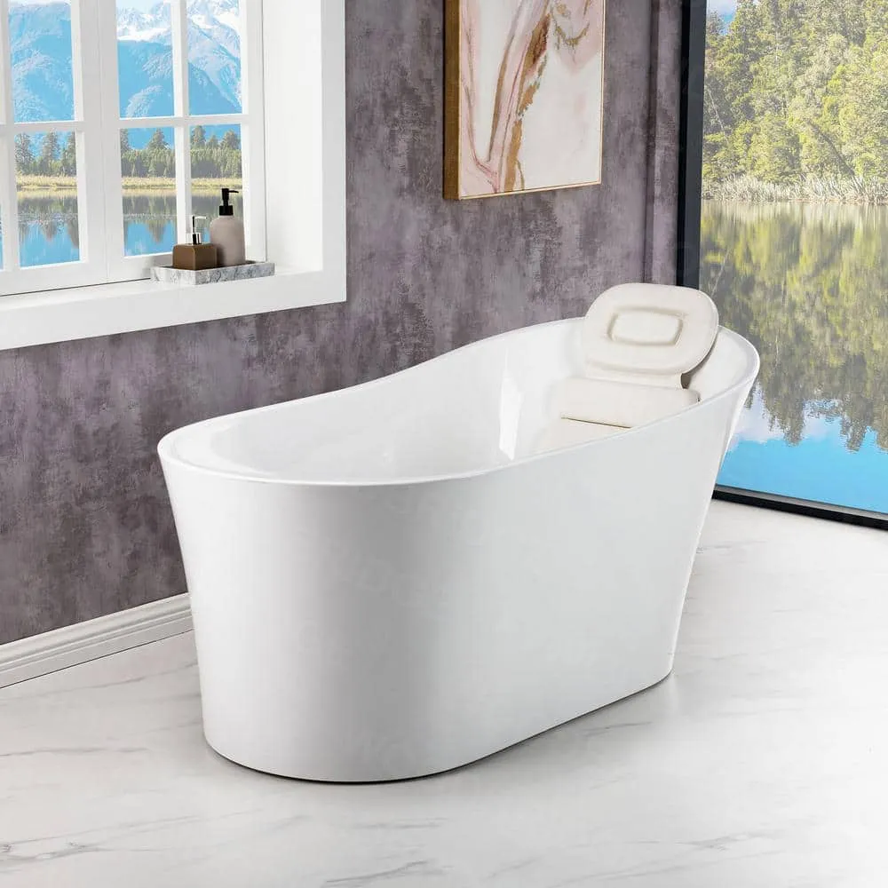 WOODBRIDGE Wayne 67 in. Acrylic Freestanding Single Slipper Soaking Bathtub with Drain and Overflow Included in White, photo 13 of 14