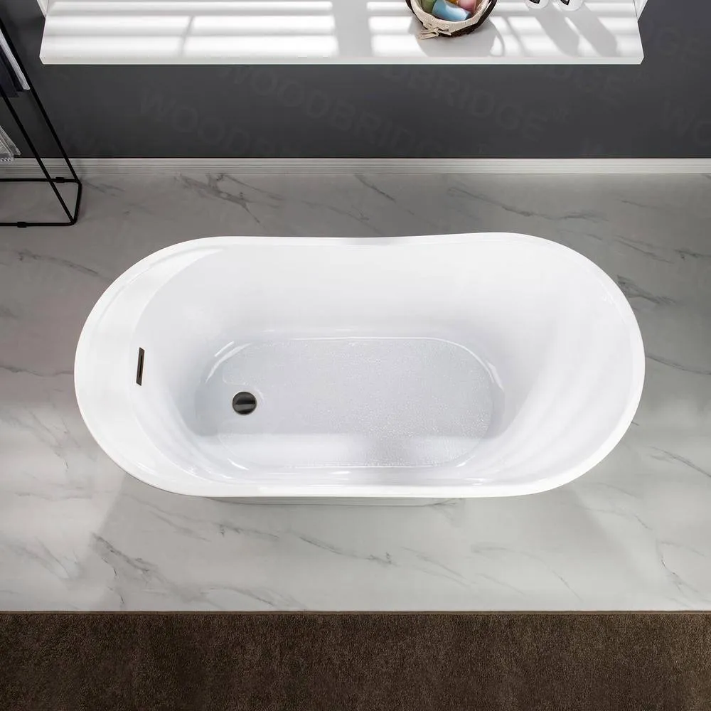 WOODBRIDGE Wayne 67 in. Acrylic Freestanding Single Slipper Soaking Bathtub with Drain and Overflow Included in White, photo 10 of 14