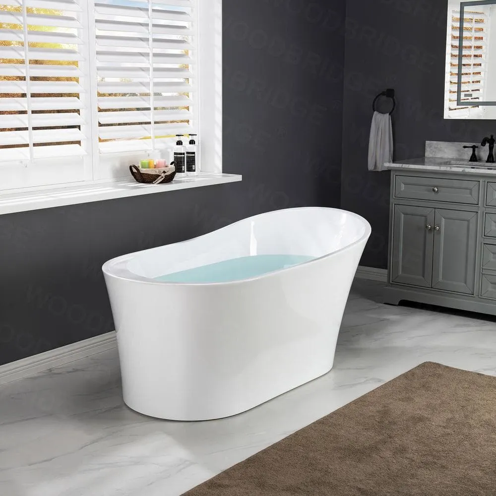 WOODBRIDGE Wayne 67 in. Acrylic Freestanding Single Slipper Soaking Bathtub with Drain and Overflow Included in White, photo 8 of 14