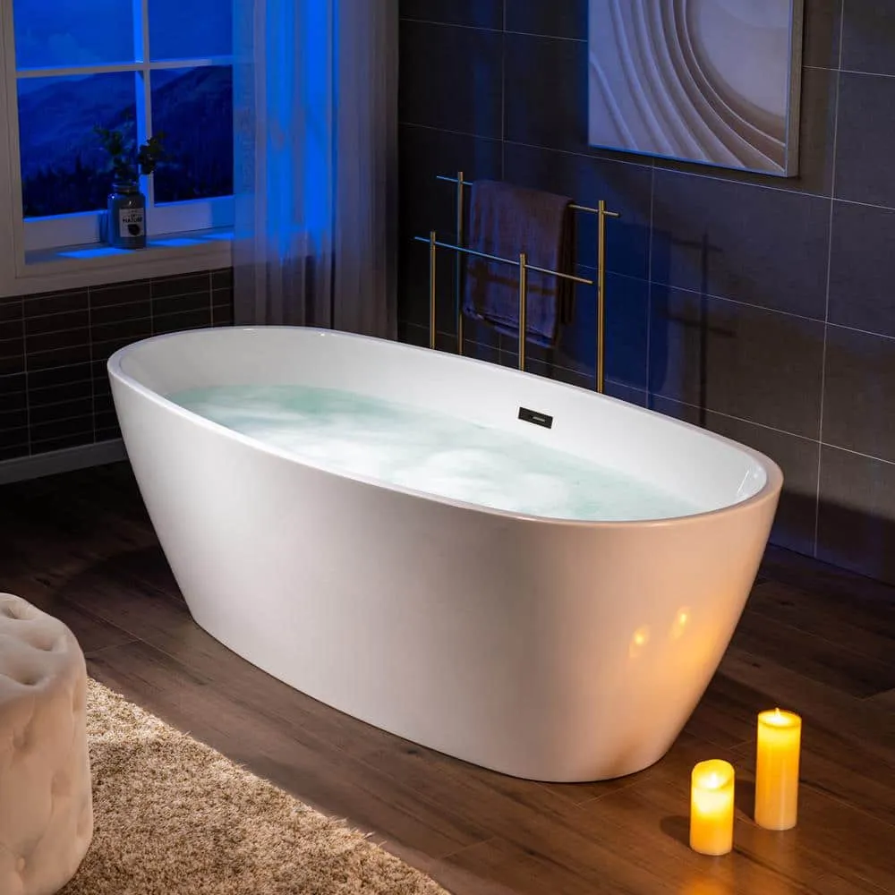 WOODBRIDGE 71 in. Acrylic FlatBottom Double-Ended Freestanding Bathtub, Oil-Rubbed Bronze Overflow & Drain, White, photo 3 of 8