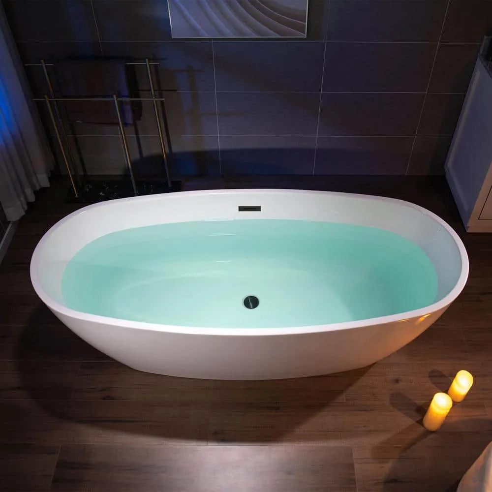 WOODBRIDGE 71 in. Acrylic FlatBottom Double-Ended Freestanding Bathtub, Oil-Rubbed Bronze Overflow & Drain, White, photo 4 of 8