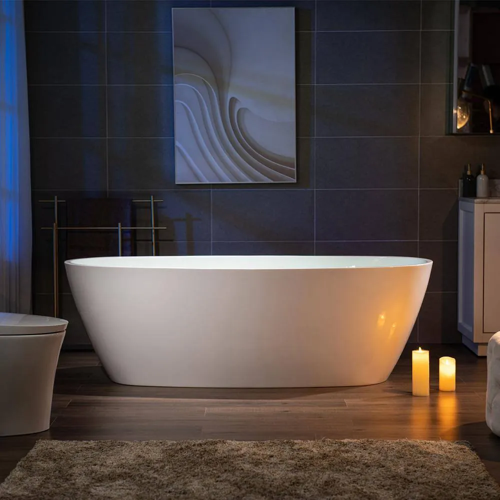 WOODBRIDGE 71 in. Acrylic FlatBottom Double-Ended Freestanding Bathtub, Oil-Rubbed Bronze Overflow & Drain, White, photo 2 of 8