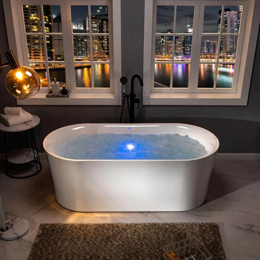 WOODBRIDGE Diana 67 in. Acrylic Freestanding Double-Ended Air Bath Bathtub with Drain & Overflow, White, photo 18 of 23